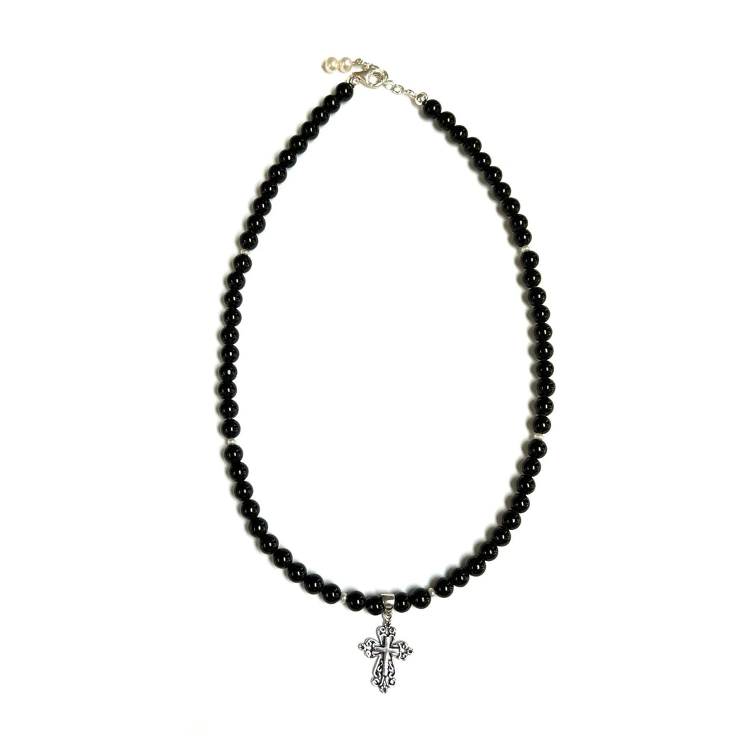 Black Onyx & Cross Necklace!