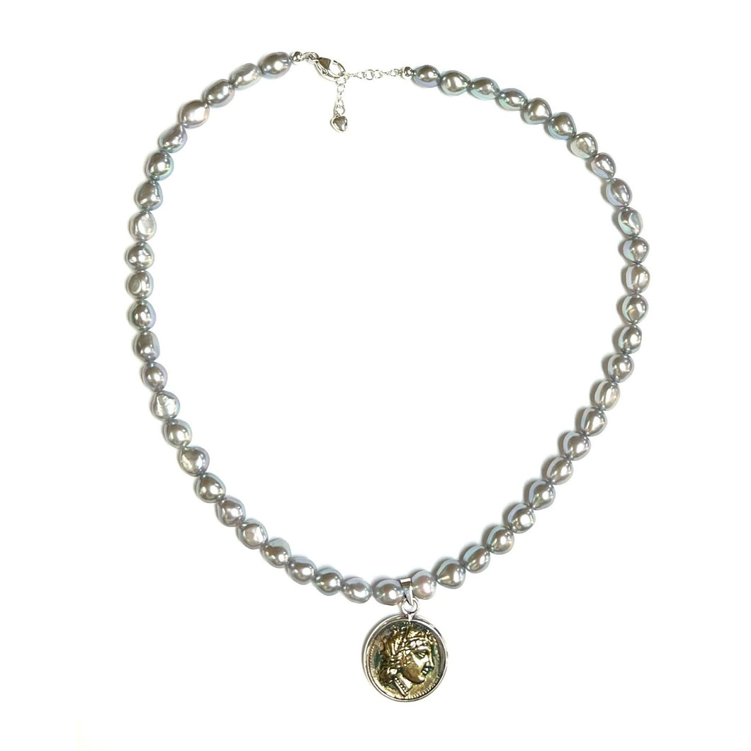 Silver Freshwater Pearls With Replica Roman Coin!