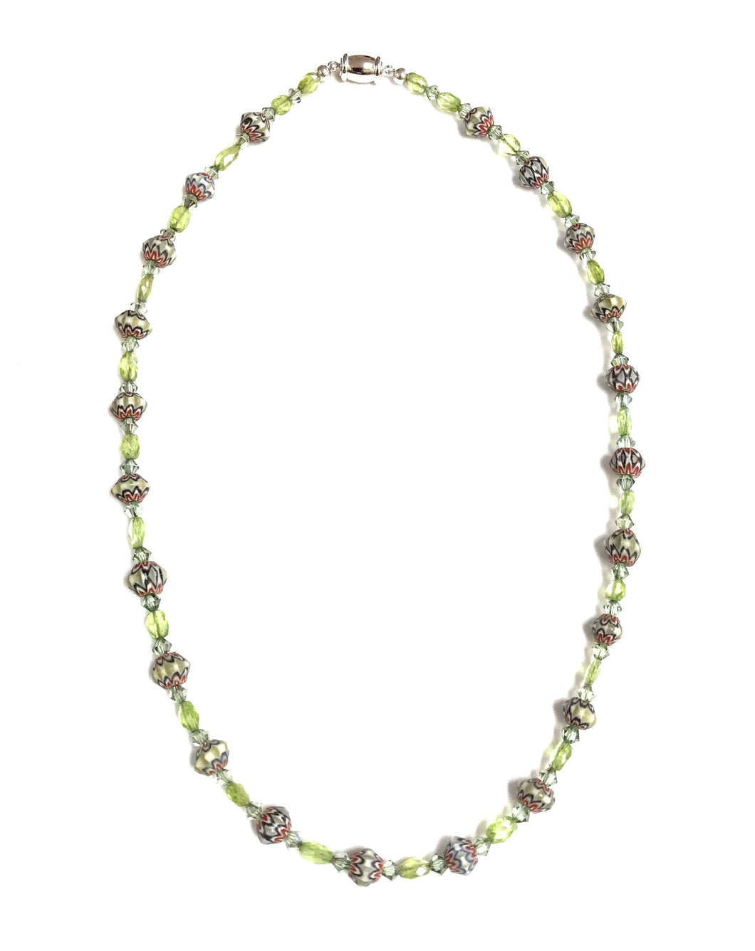 Rare Chevron Glass, Swarovski and Peridot necklace!