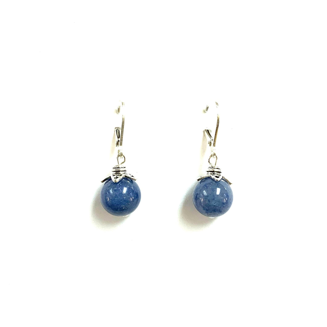 Earrings blue aventurine French hooks sterling silver made in aurora