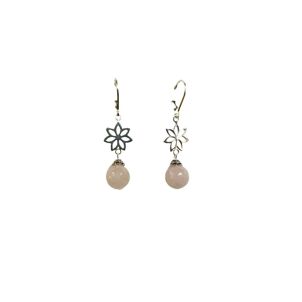 earrings silver rose quartz lotus flower