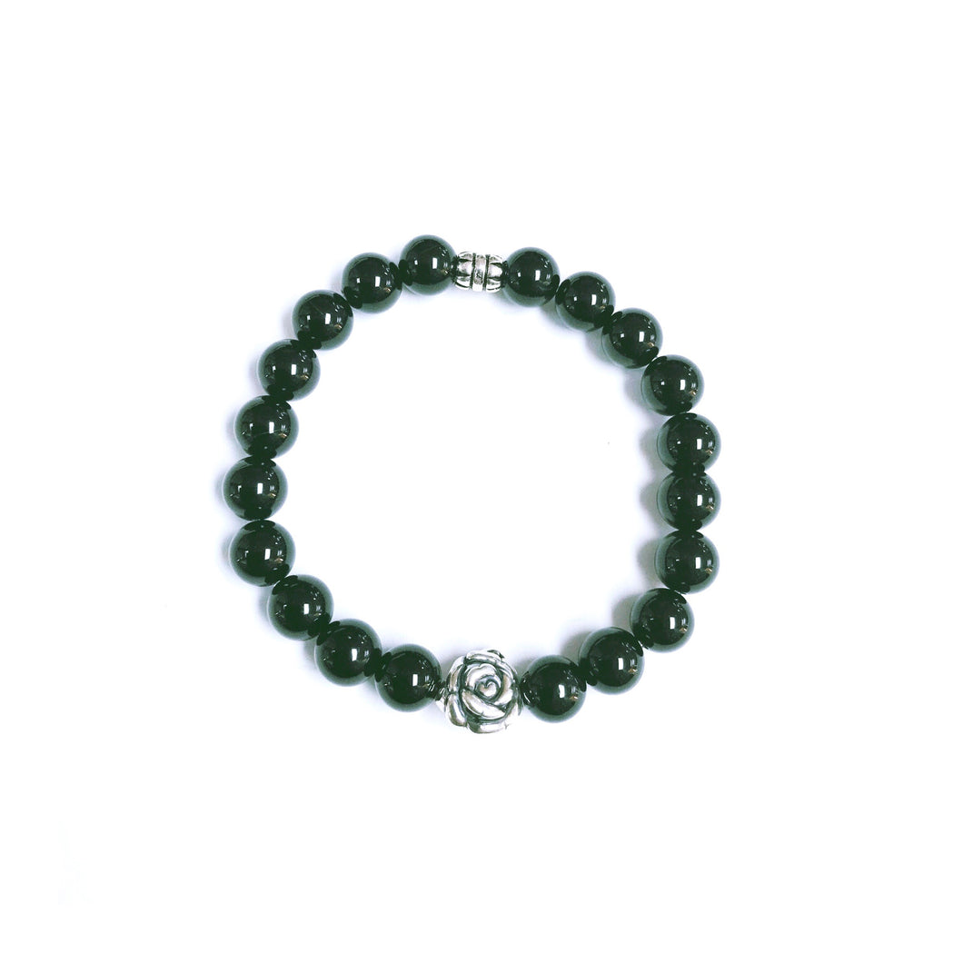 Sterling Silver & Black Onyx Stretchy Bracelet!