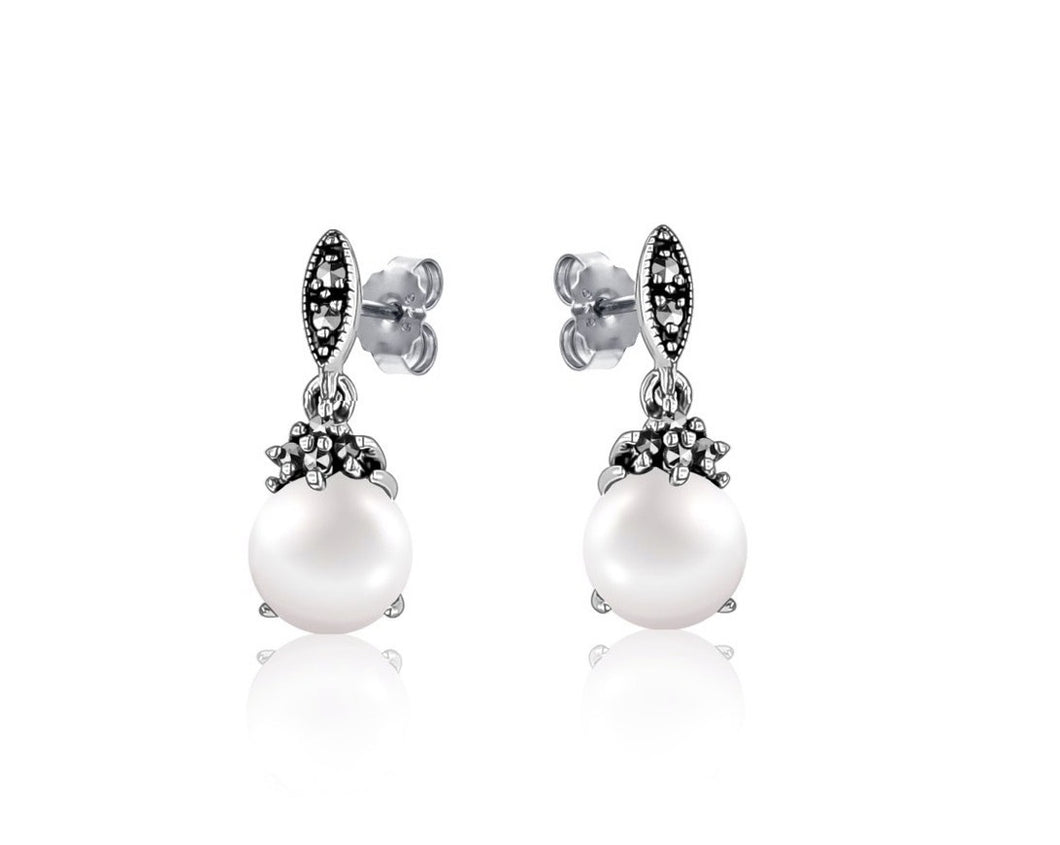 earrings stud drop silver pearl