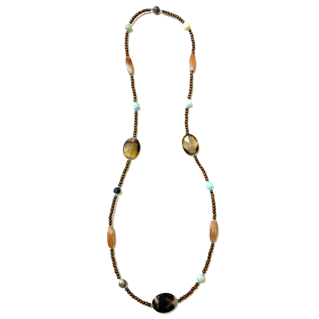 Sustainable Boho Wooden Necklace With Amazonite!