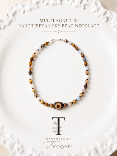 Tibetan Sky Bead & Agate Necklace6