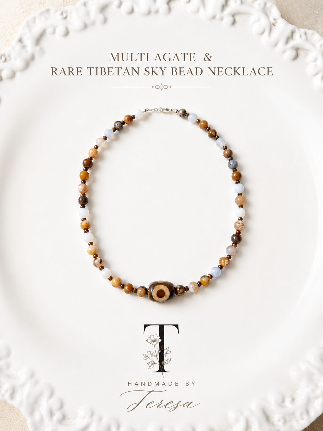 Tibetan Sky Bead & Agate Necklace6