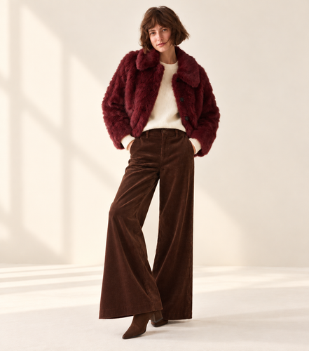 Luxurious Faux Fur Jacket In Burgundy By Summum