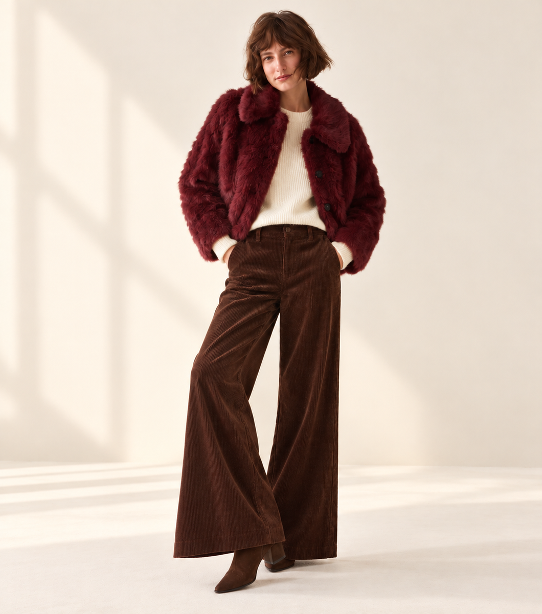 Luxurious Faux Fur Jacket In Burgundy By Summum