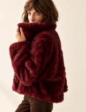 Luxurious Faux Fur Jacket In Burgundy By Summum