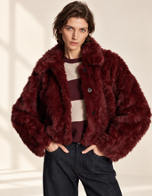 Luxurious Faux Fur Jacket In Burgundy By Summum