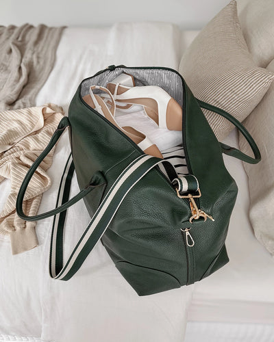 Alexis Stripe Weekender Travel Bag In Forest Green!