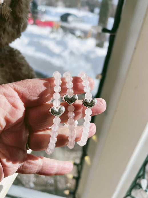 Funky Heart & Rose Quartz Bracelet!