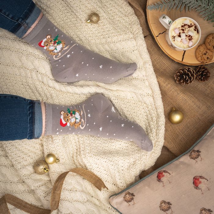 Mouse Christmas Sock!  Grey!