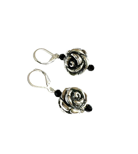 Sterling Silver Rose Earrings With Swarovski Crystals