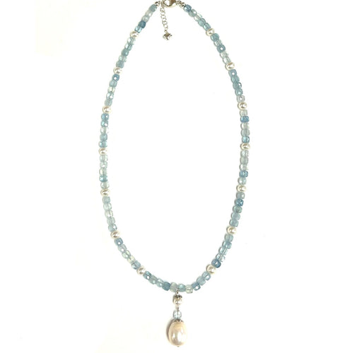 Aquamarine & Freshwater Pearl “Y” Necklace!