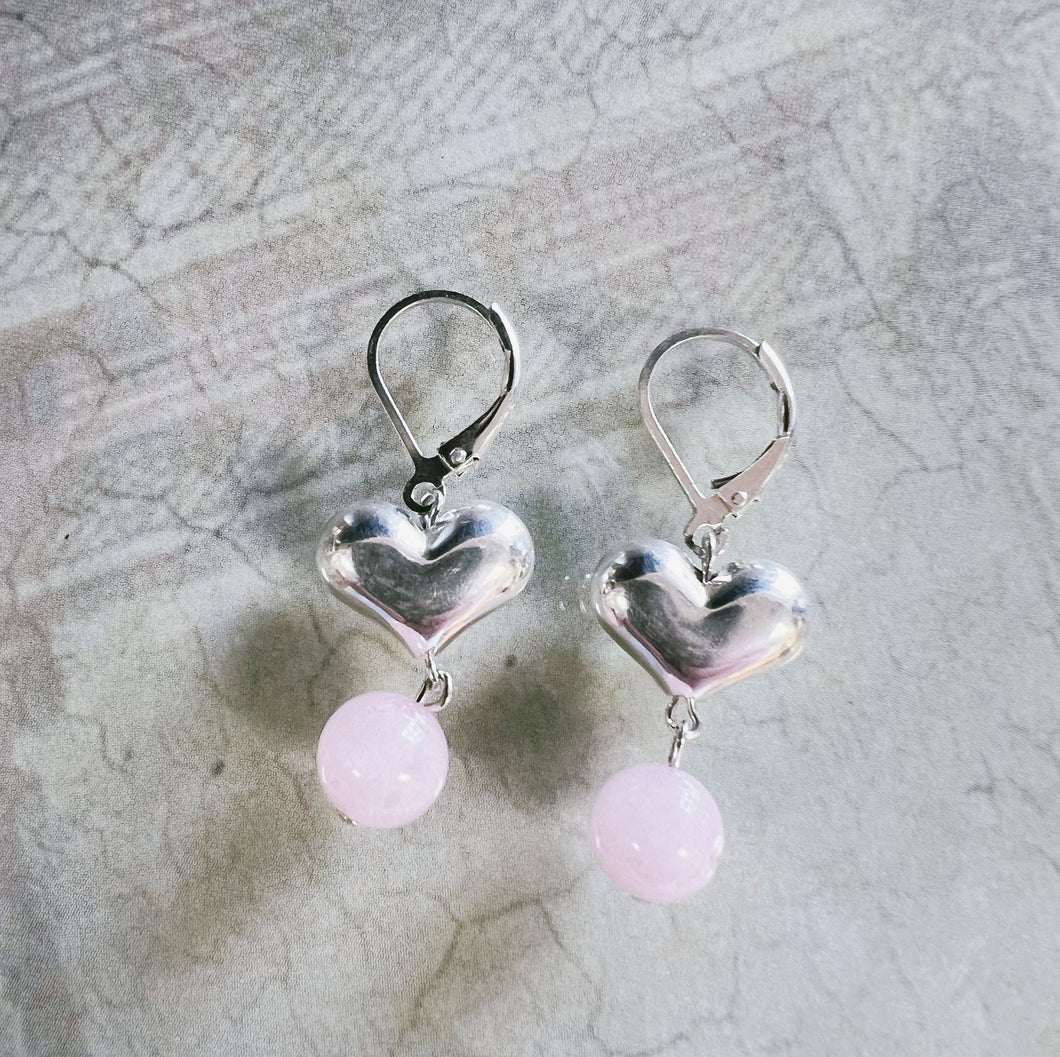 Puffy Heart & Rose Quartz Earrings!