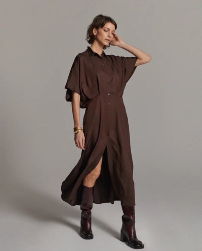 Button Down Dress In Chocolate By Summum
