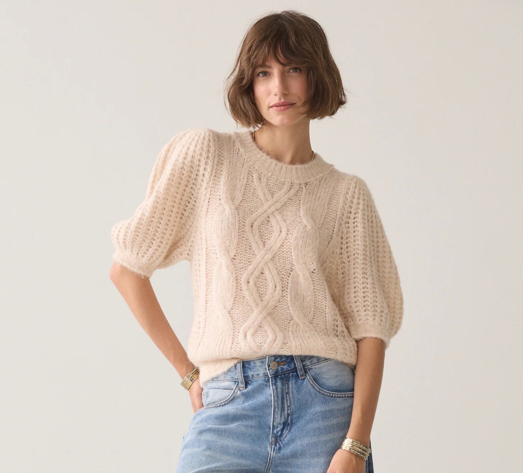 Short Sleeve Cable Knit Sweater By Summum
