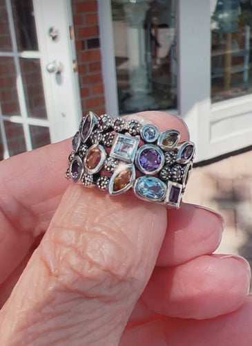 Multi Stone Faceted Marcasite Ring!  **Best Seller**  Amethyst!