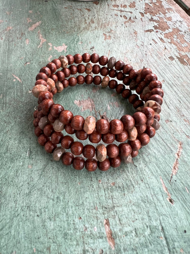 African Map Jasper & Wood Coil Bracelet!