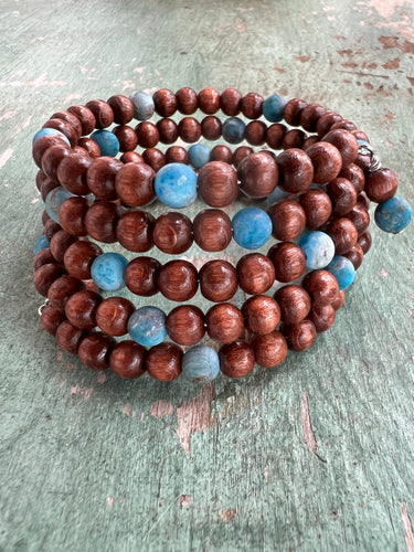 Frosted Blue Apatite & Wood Coil Bracelet!