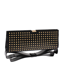 Zac Posen Black Leather Gold Studded Evening Clutch