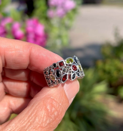 Multi Stone Faceted Marcasite Ring!  **Best Seller**  Peridot!