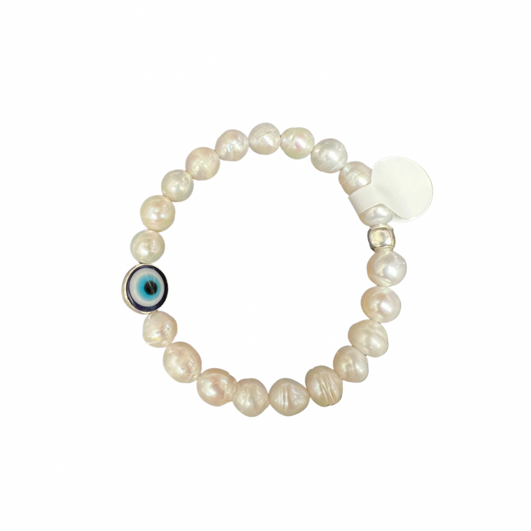 Freshwater Pearl Bracelet With Evil Eye!