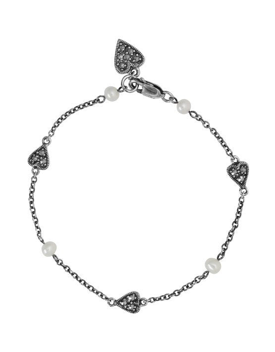 Hearts & Pearl Sterling Silver Bracelet!