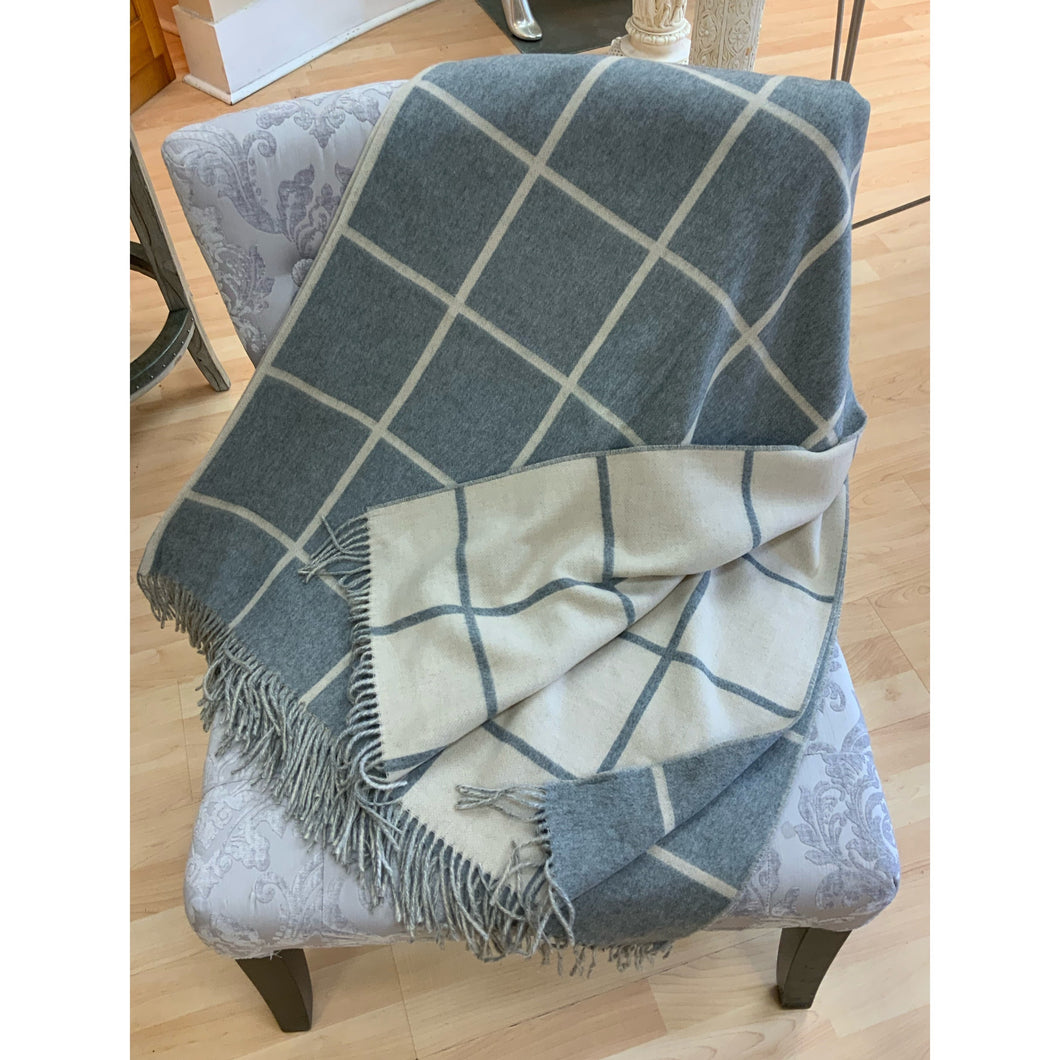 Cashmink Blanket!  Made in Germany! Reversible Grey & Cream Plaid!
