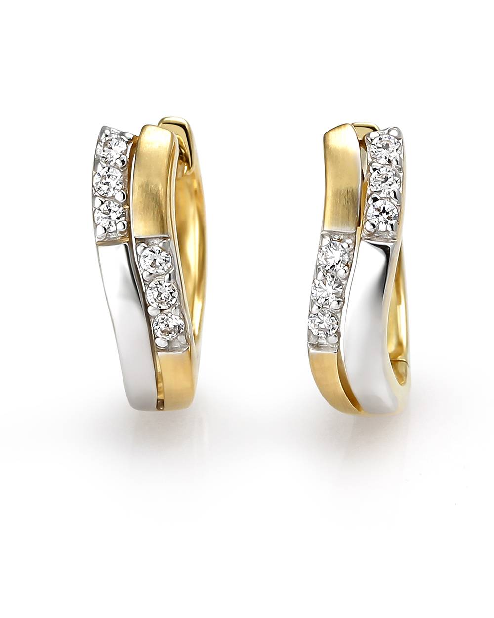 Earrings huggies sterling silver gold cubic zirconias