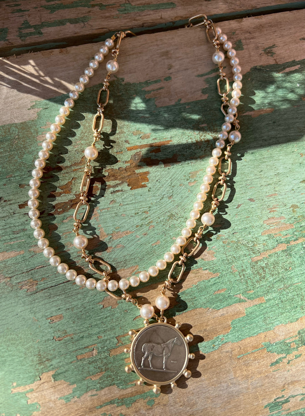 Swarovski Pearl & Horse Medallion Necklace!