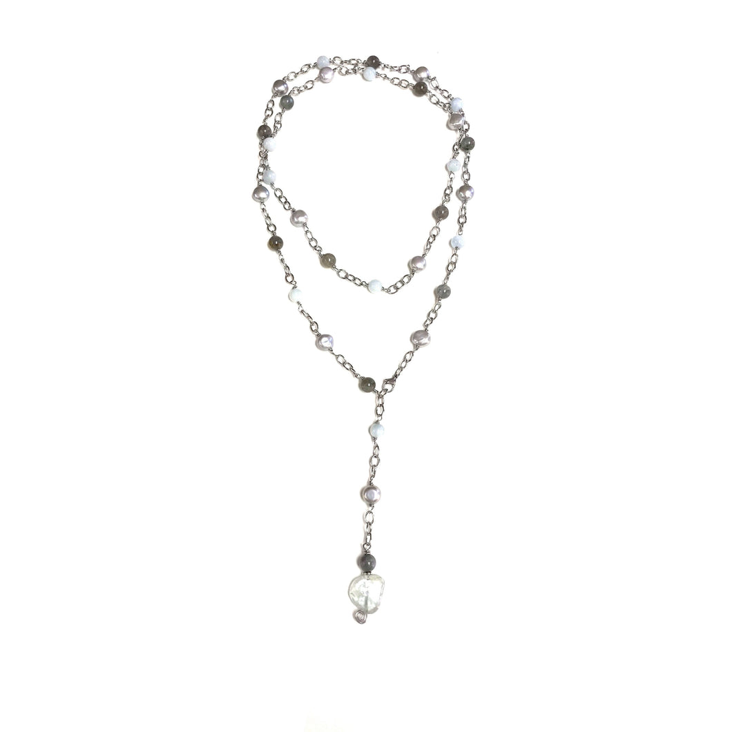 Labradorite, Aquamarine and Freshwater Pearl Necklace!