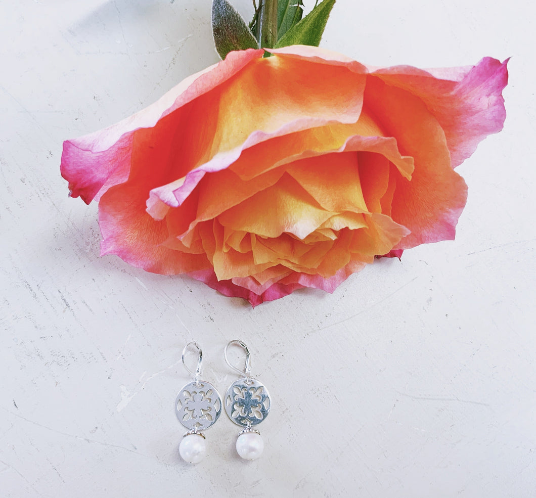 Freshwater Pearl Earrings With Sterling Silver Fleur De Lys!