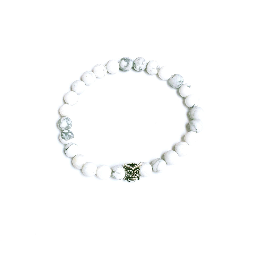 BZen White Howlite Bracelet with Owl Charm!