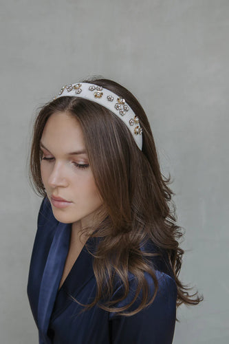 Gold Flower Velvet Hairband!  Cream!