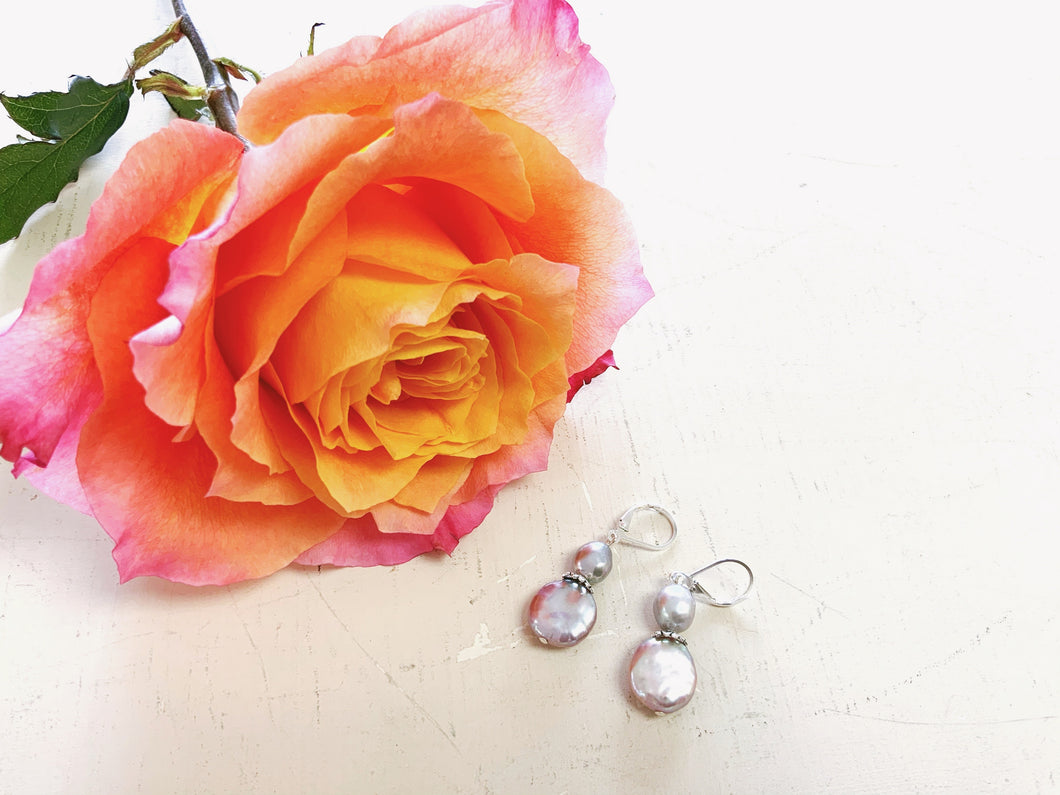 Pink & Grey Freshwater Pearl Earrings!