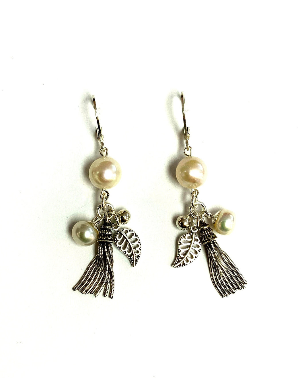 earrings french hook silver pearl tassel