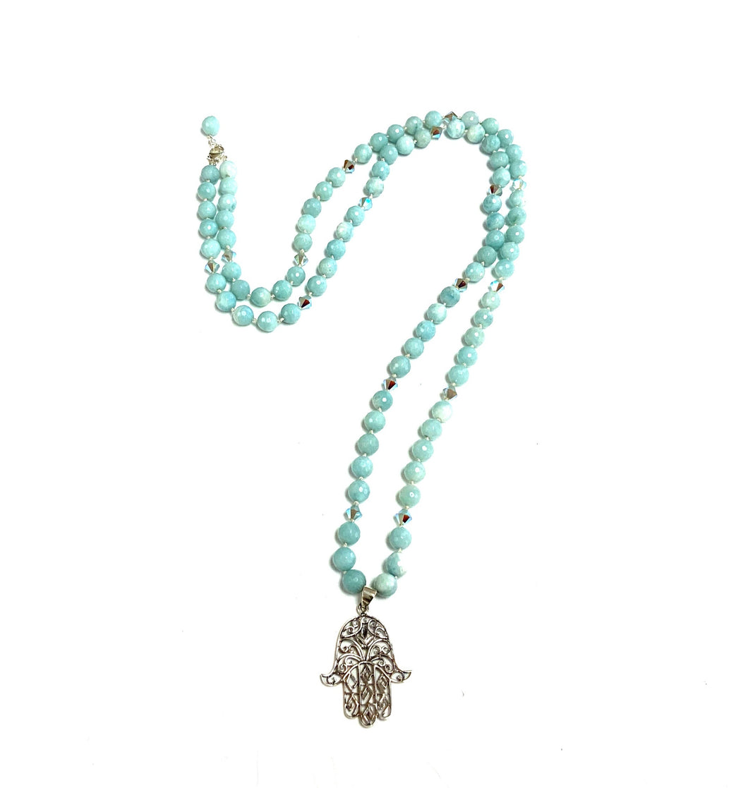 Long Amazonite Necklace With Hamsa!