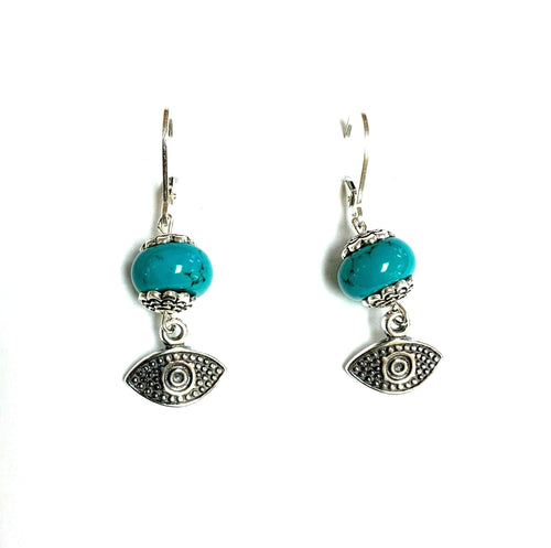 earrings french hook silver turquoise evil eye