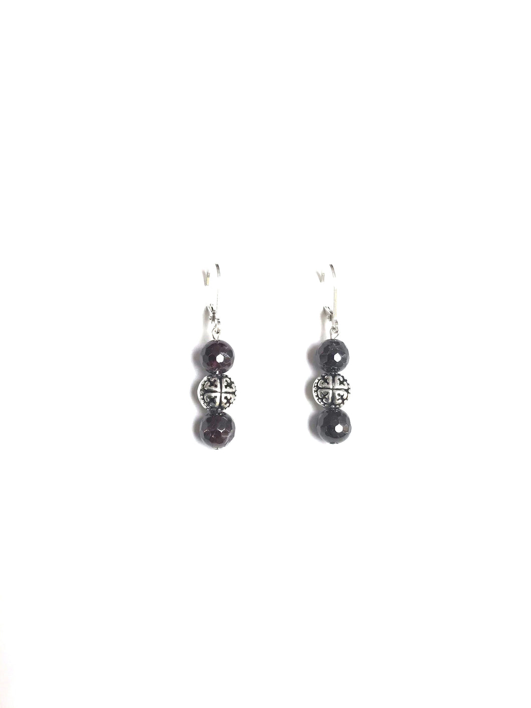 earrings french hook silver garnet