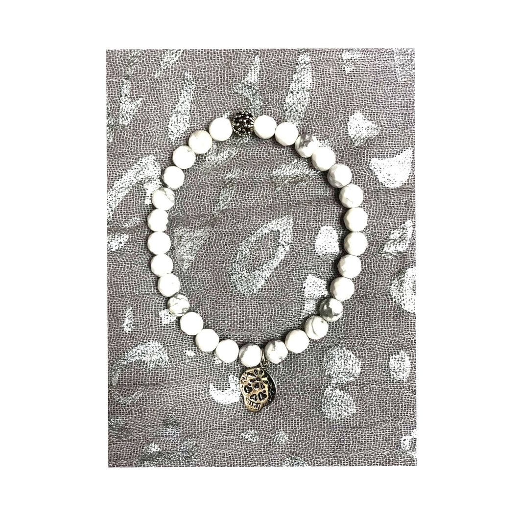 White Howlite Bracelet with Sugar Skull!