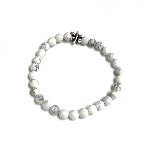 White Howlite Bracelet with Dragonfly!