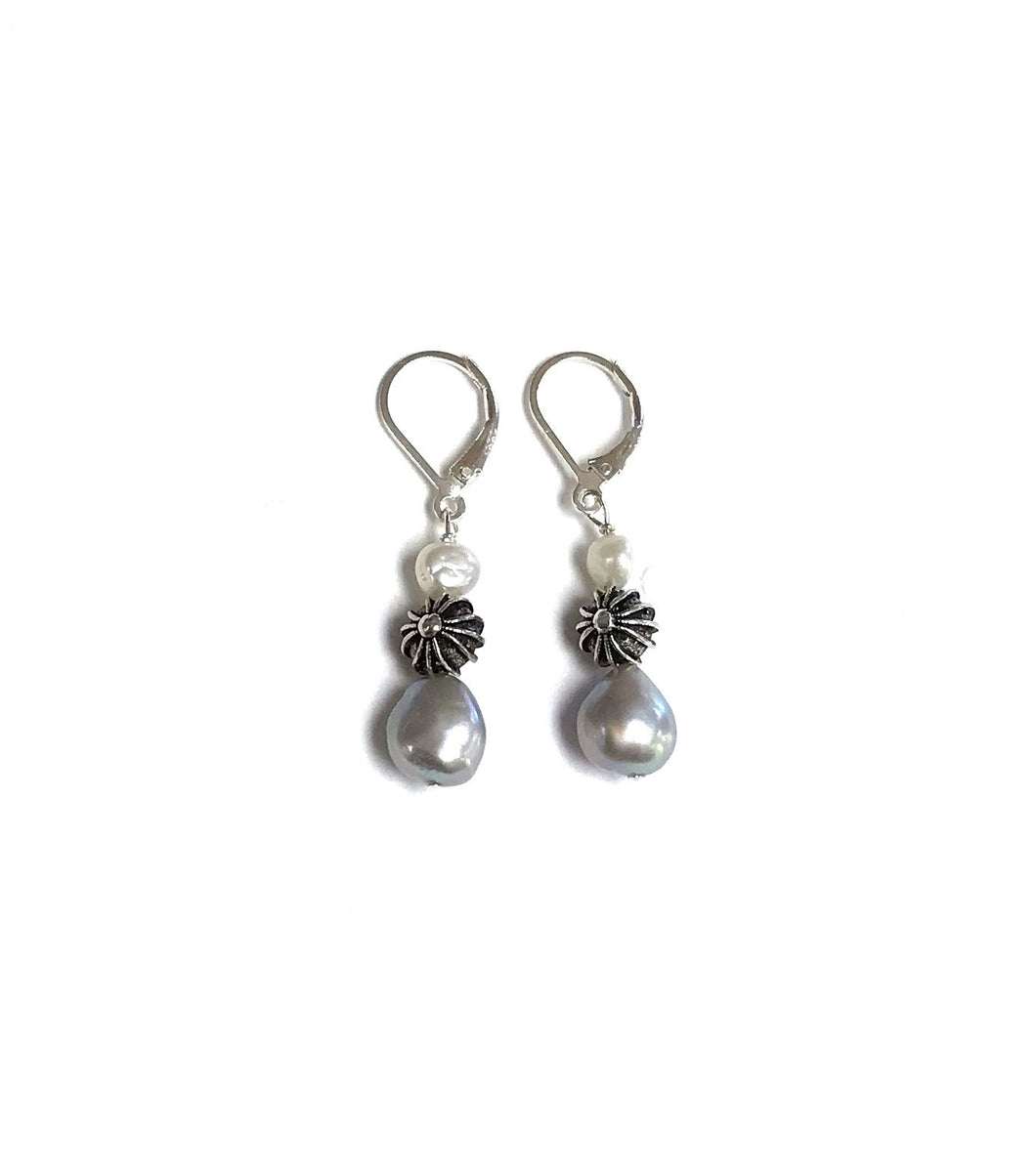 earrings french hook silver pearl