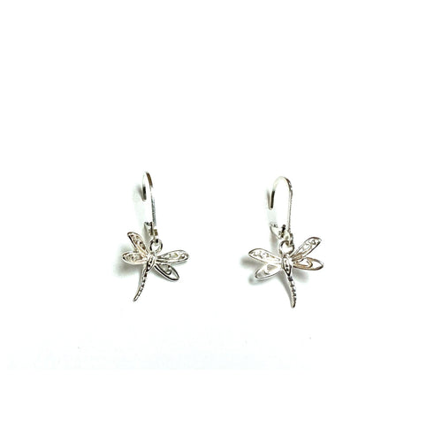 earrings french hook silver dragonfly