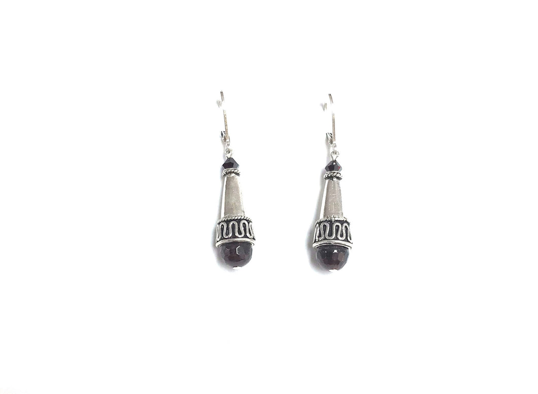 earrings french hook silver garnet