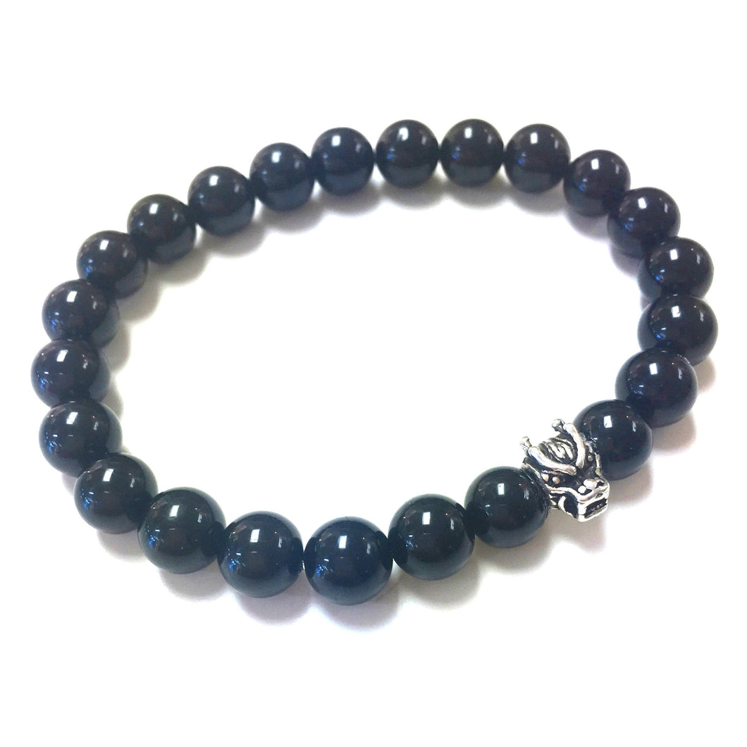 Men’s Black Tourmaline Bracelet with Dragon Head!