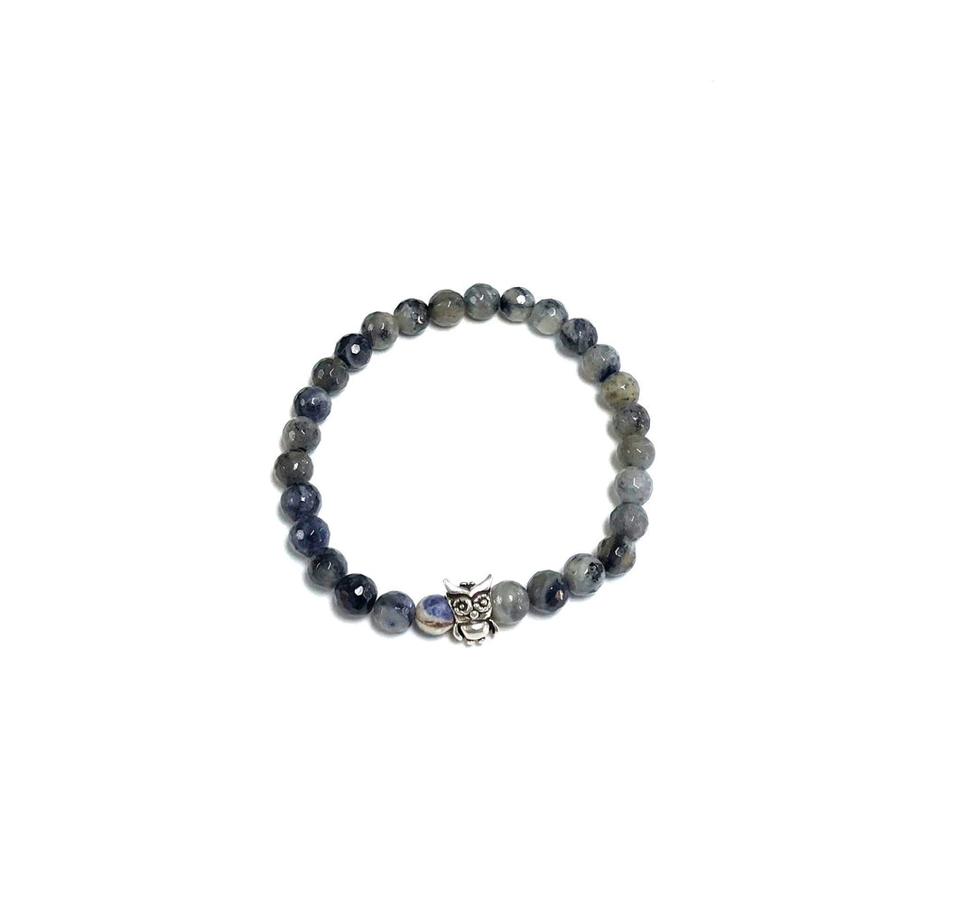 Denim Blue Jasper with Sterling Silver Owl Bracelet!