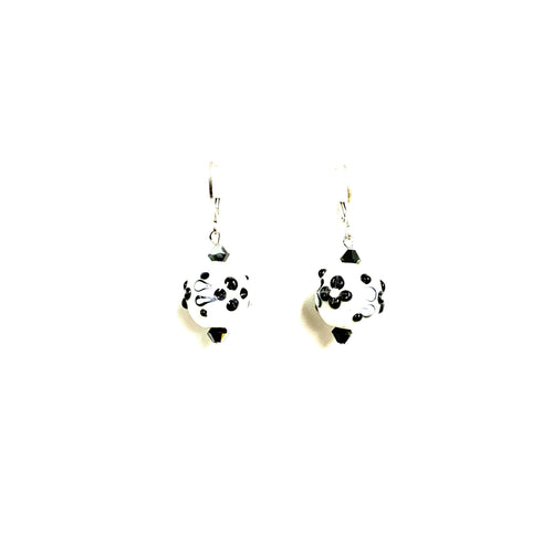 Earrings drop sterling silver handmade glass black and white dangle Swarovski crystals