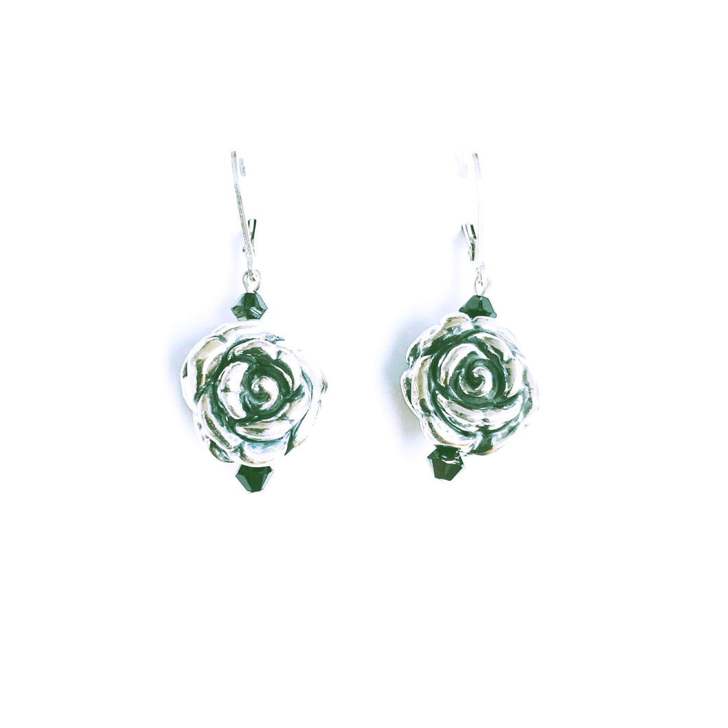 earrings french hook silver rose